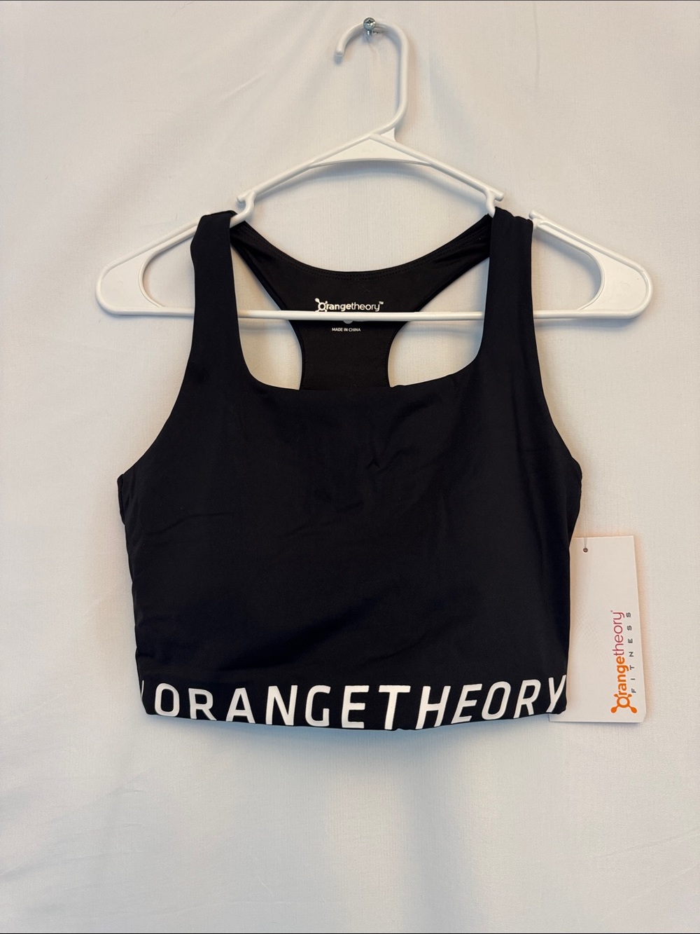 Orangetheory Fitness Black Crop Sports Bra with White Logo Band Women’s Size M